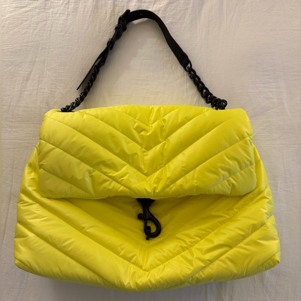 Rebecca Minkoff XL Edie Puffer Quilted Shoulder Bag Neon Yellow NWOT